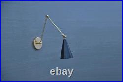 Mid-Century Brass Wall Sconce Italian Stilnovo Style Adjustable Arm Lamp