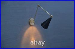Mid-Century Brass Wall Sconce Italian Stilnovo Style Adjustable Arm Lamp