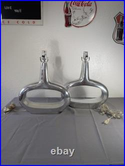 Mid Century MCM Art Deco Style Aluminum Ovoid Geometric Art Table Lamp Pair Set