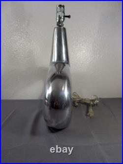 Mid Century MCM Art Deco Style Aluminum Ovoid Geometric Art Table Lamp Pair Set