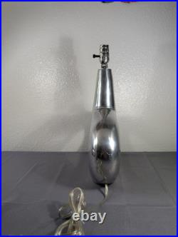 Mid Century MCM Art Deco Style Aluminum Ovoid Geometric Art Table Lamp Pair Set