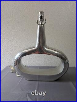 Mid Century MCM Art Deco Style Aluminum Ovoid Geometric Art Table Lamp Pair Set
