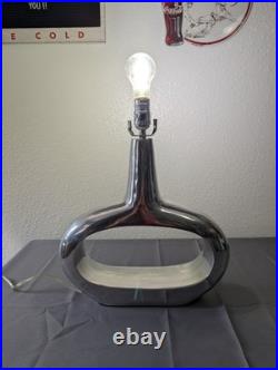 Mid Century MCM Art Deco Style Aluminum Ovoid Geometric Art Table Lamp Pair Set