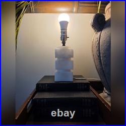 Mid Century Modern Art Deco Vintage Ivory Alabaster Small Table Lamp 7