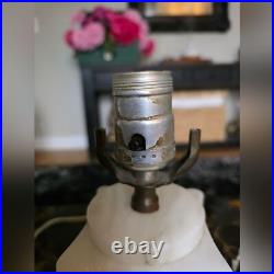 Mid Century Modern Art Deco Vintage Ivory Alabaster Small Table Lamp 7
