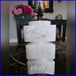 Mid Century Modern Art Deco Vintage Ivory Alabaster Small Table Lamp 7