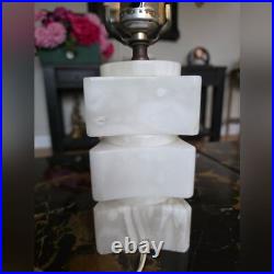 Mid Century Modern Art Deco Vintage Ivory Alabaster Small Table Lamp 7