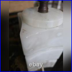 Mid Century Modern Art Deco Vintage Ivory Alabaster Small Table Lamp 7