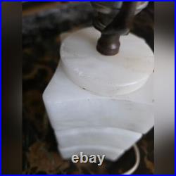 Mid Century Modern Art Deco Vintage Ivory Alabaster Small Table Lamp 7
