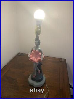 Mid Century Modern Vintage 1950s Chalkware Gray & Pink Ballerina Art Deco Lamp