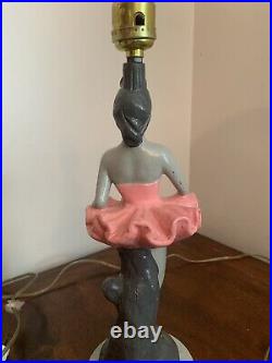 Mid Century Modern Vintage 1950s Chalkware Gray & Pink Ballerina Art Deco Lamp