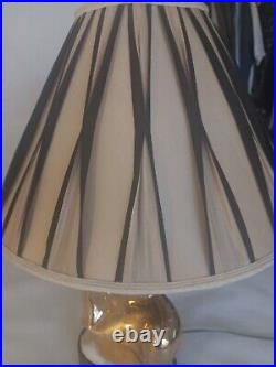 Mid Century Sculptural Art Deco Inspired Gold-Plated Ceramic Brass & Wood Lamp