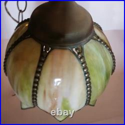 Mid Century Slag Glass Tulip Pendant Lamp Hanging 6 Panel 11.5