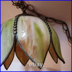 Mid Century Slag Glass Tulip Pendant Lamp Hanging 6 Panel 11.5