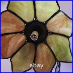 Mid Century Slag Glass Tulip Pendant Lamp Hanging 6 Panel 11.5