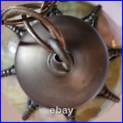 Mid Century Slag Glass Tulip Pendant Lamp Hanging 6 Panel 11.5