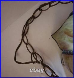 Mid Century Slag Glass Tulip Pendant Lamp Hanging 6 Panel 11.5