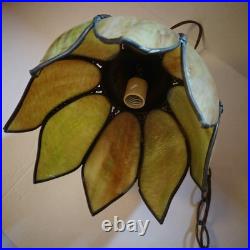 Mid Century Slag Glass Tulip Pendant Lamp Hanging 6 Panel 11.5