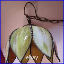 Mid Century Slag Glass Tulip Pendant Lamp Hanging 6 Panel 11.5