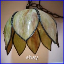 Mid Century Slag Glass Tulip Pendant Lamp Hanging 6 Panel 11.5