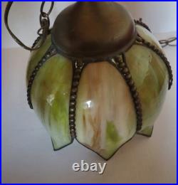 Mid Century Slag Glass Tulip Pendant Lamp Hanging 6 Panel 11.5