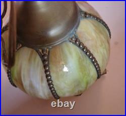 Mid Century Slag Glass Tulip Pendant Lamp Hanging 6 Panel 11.5