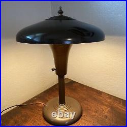 Mid-Century Vintage UFO Flying Saucer Desk Lamp Brown Metal Art Deco Retro Works