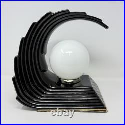 Mid Century Wave Over Moon Ceramic TV Globe Lamp Art Deco Vintage