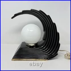 Mid Century Wave Over Moon Ceramic TV Globe Lamp Art Deco Vintage