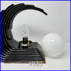 Mid Century Wave Over Moon Ceramic TV Globe Lamp Art Deco Vintage