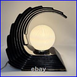 Mid Century Wave Over Moon Ceramic TV Globe Lamp Art Deco Vintage