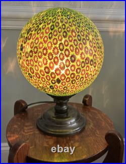 Millefiori Murano Glass Brass Lamp, Art Deco Italy, Gold, Red, And Green