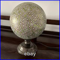 Millefiori Murano Glass Brass Lamp, Art Deco Italy, Gold, Red, And Green
