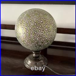 Millefiori Murano Glass Brass Lamp, Art Deco Italy, Gold, Red, And Green