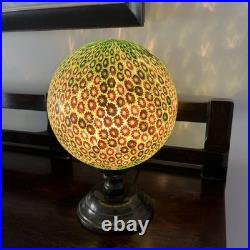 Millefiori Murano Glass Brass Lamp, Art Deco Italy, Gold, Red, And Green