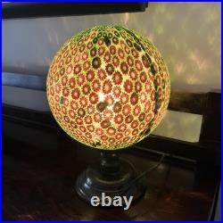 Millefiori Murano Glass Brass Lamp, Art Deco Italy, Gold, Red, And Green