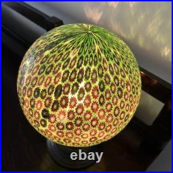 Millefiori Murano Glass Brass Lamp, Art Deco Italy, Gold, Red, And Green