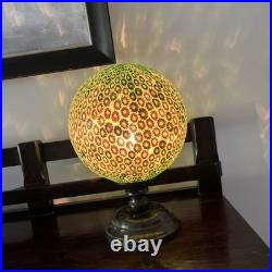 Millefiori Murano Glass Brass Lamp, Art Deco Italy, Gold, Red, And Green