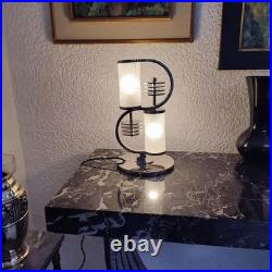Modern Stylish Art Deco Frosted S-Shaped Table Lamp Nickel Brass & Glass Shade