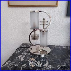 Modern Stylish Art Deco Frosted S-Shaped Table Lamp Nickel Brass & Glass Shade