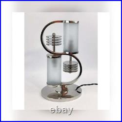 Modern Stylish Art Deco Frosted S-Shaped Table Lamp Nickel Brass & Glass Shade