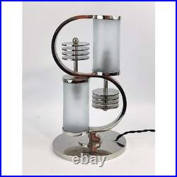 Modern Stylish Art Deco Frosted S-Shaped Table Lamp Nickel Brass & Glass Shade