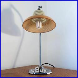 Modernist Art Deco Chrome Table/Desk Lamp/Light with Loetz style glass shade