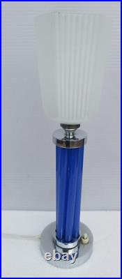 Modernist Art Deco Era Cobalt Blue Glass Chopsticks Lamp Adnet Petitot