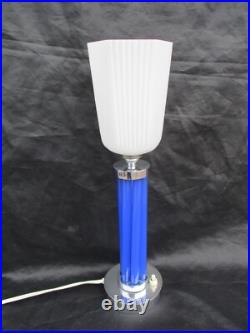 Modernist Art Deco Era Cobalt Blue Glass Chopsticks Lamp Adnet Petitot