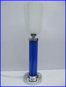 Modernist Art Deco Era Cobalt Blue Glass Chopsticks Lamp Adnet Petitot