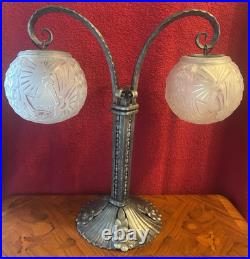 Muller Frères Luneville Important Peacock Lamp Wrought Iron Art Deco 1930