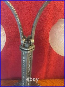 Muller Frères Luneville Important Peacock Lamp Wrought Iron Art Deco 1930