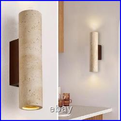 Natural Yellow Travertine Wall Lamp, 11H Long Linear Stone Wall Sconce with