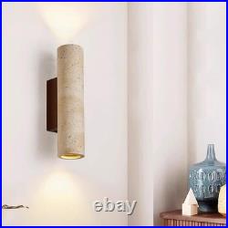 Natural Yellow Travertine Wall Lamp, 11H Long Linear Stone Wall Sconce with